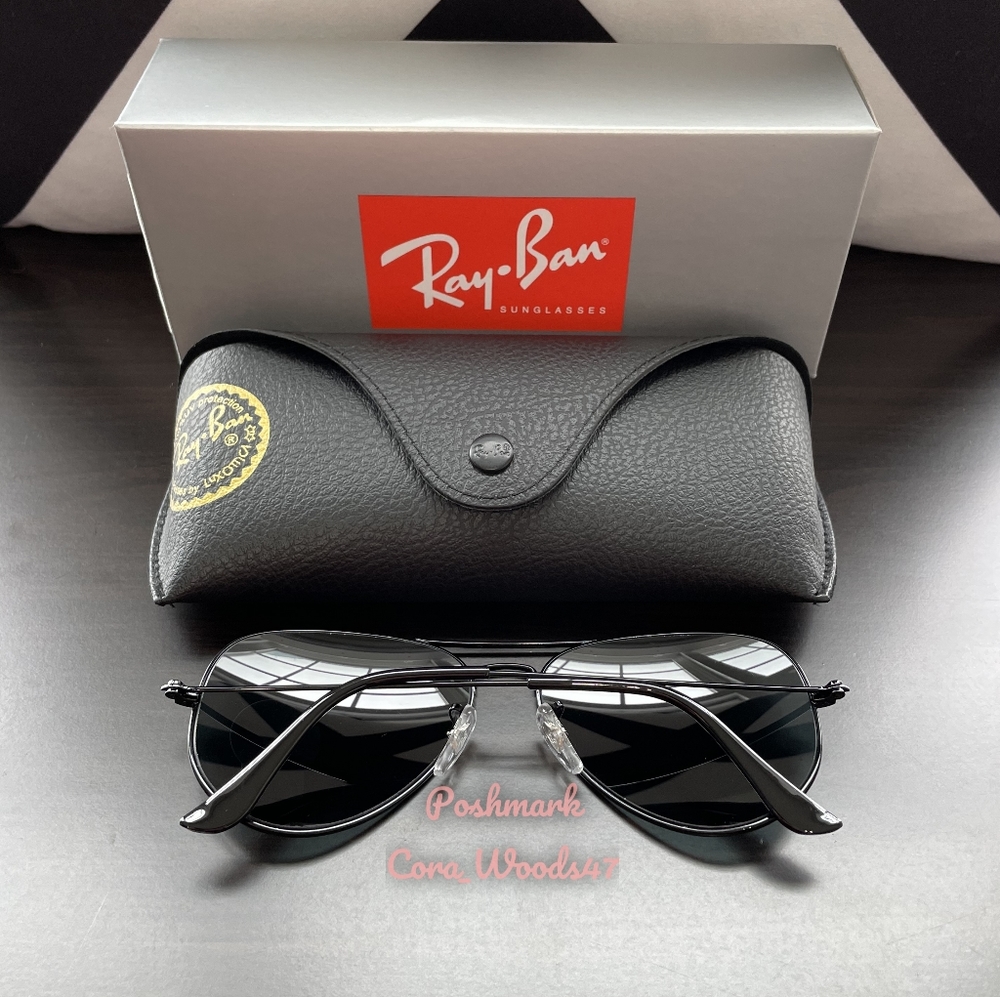 Ray-Ban Aviator Black Lenses RB3025 Black Frame 58 / 62 Unisex New - Picture 8 of 16